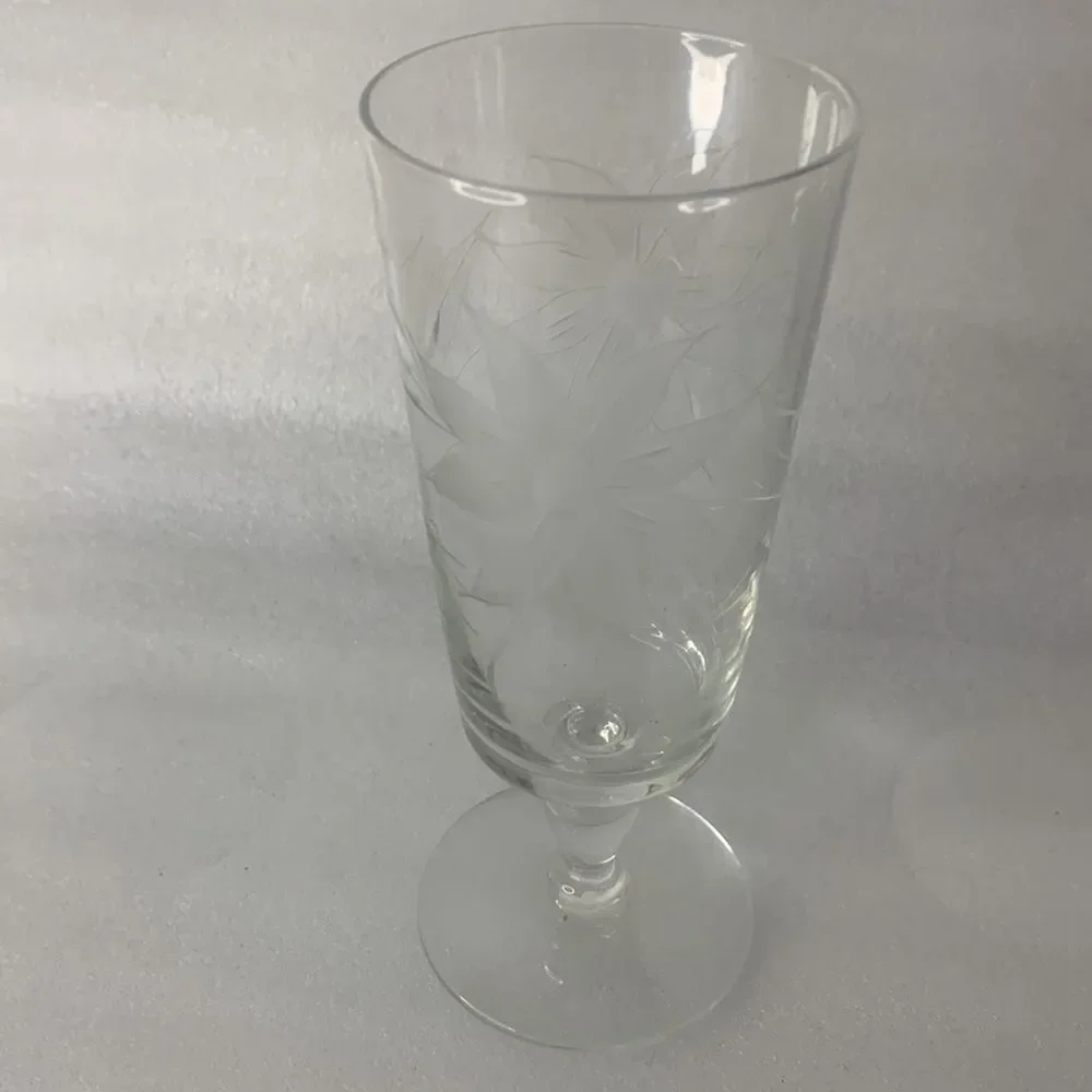 Glastonbury Lotus Toasting Drinking Bar4 Oz Set 4 Floral Etching Glass 5 1/2 In